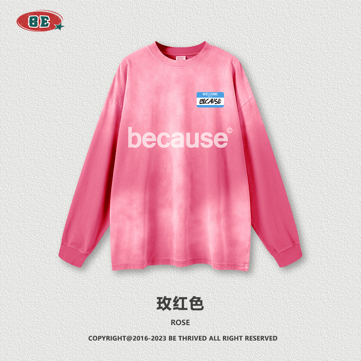 Ropa para Hombre BE | Camiseta de manga larga con estampado de letras en degradado lavado de 260G, estilo retro, moda urbana, para parejas, otoño-invierno 2025