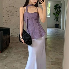 复古气质提花背心吊带女2025夏季新款设计感飘带洋气百搭无袖上衣