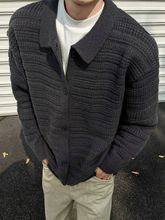 美式复古polo翻领开衫毛衣外套男款冬季高级感宽松针织衫