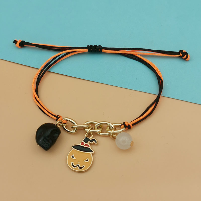 Plating Design Hip-Hop Retro Funny Pumpkin Ghost Skull Alloy Rope String Bracelets Halloween Wholesale