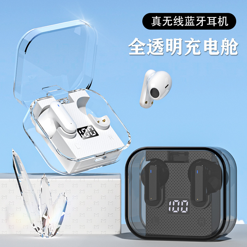 跨境爆款LY-18无线蓝牙耳机TWS5.2双耳数显R12透明太空舱音乐耳机