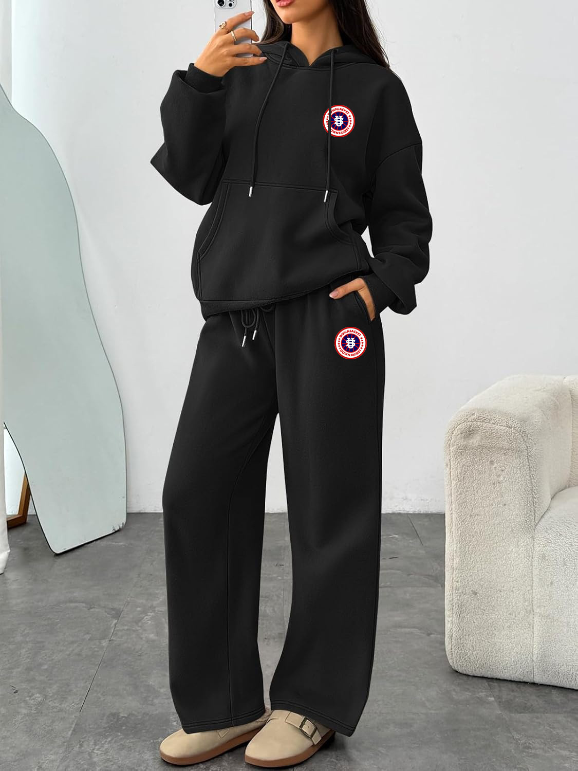 ​​Trendy Letter Print Hoodie & Wide-Leg Pants Set – Unisex Streetwear Loungewear​​ Relaxed Wide-Leg Fit​​_ecoleips.com