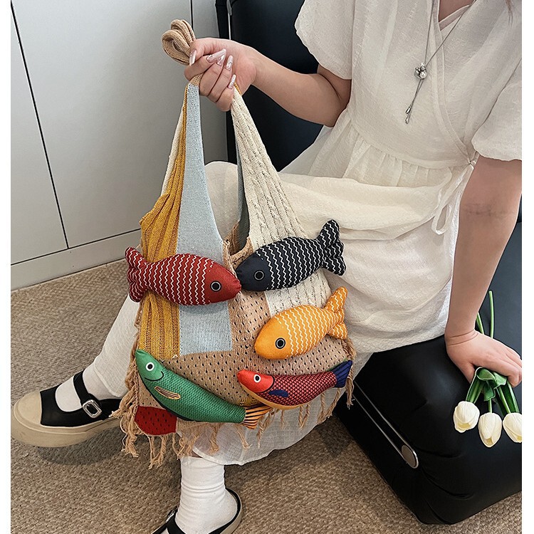 Lazy Style Knitted Bag, Bohemian Style, Fashionable and Versatile Commuter Shoulder Bag, Large Capacity Tote Handbag