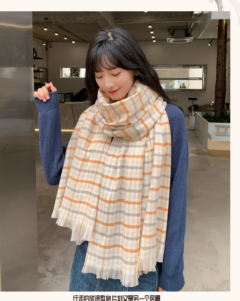 Short Beard Striped Scarf Korean Version Of The Double-sided Fashion Thickening Warm Long Shawl Student Bib display picture 22