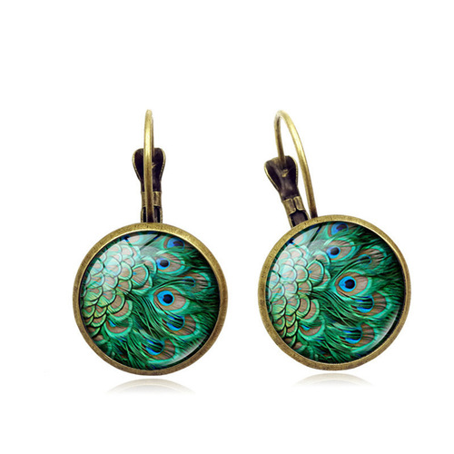 Peacock Feather Time Gemstone Earrings Women's Cross-Border European and American Jewelry Silver French French Ear Hook Jewelry Wholesale