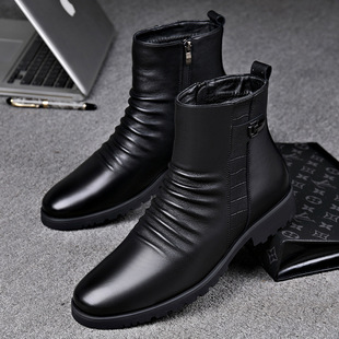 New Men's high-top Martin boots cowhide soft comfortable casual leather boots fashion side zipper fleece-lined slip-on men's boots