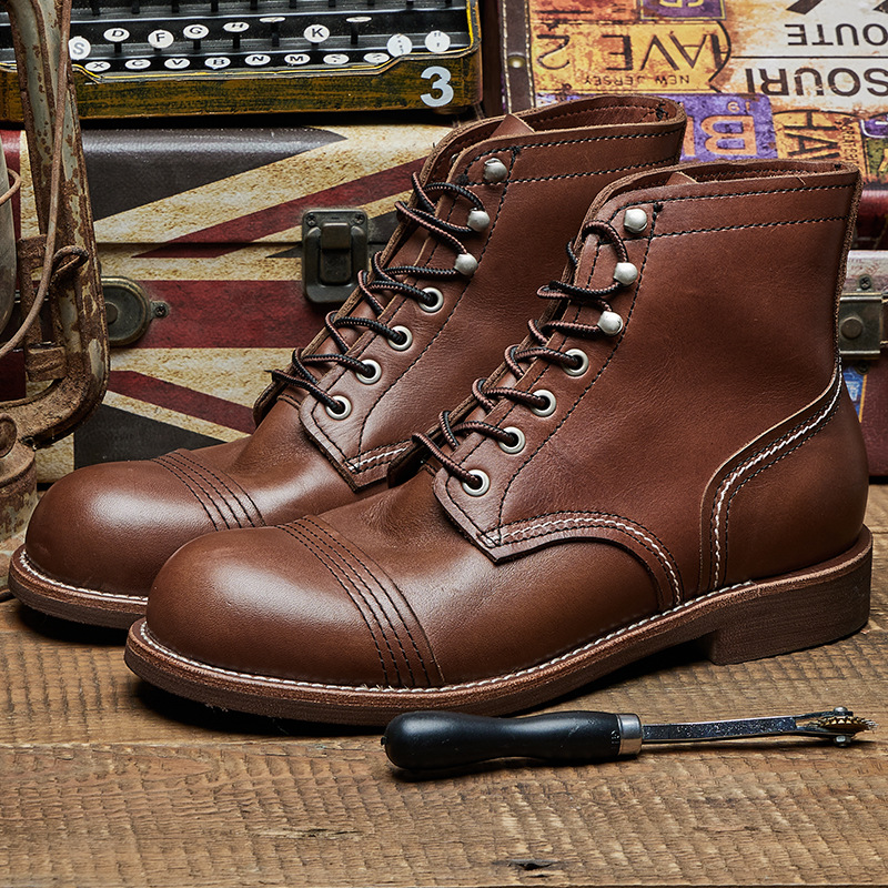 Ami Kaji 8111 Paratrooper Boots Men's Retro High-top Tooling Boots American Style Retro Motorcycle Boots Cowhide Martin Boots