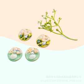 diy手工滴胶金属贝壳珍珠沙滩手机壳手机链油画风发夹发箍发绳复