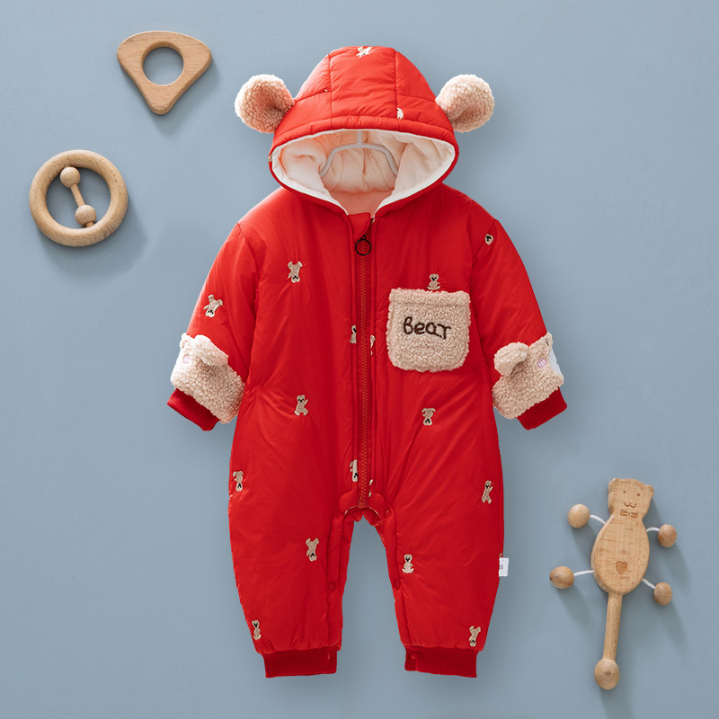 Ropa de bebé de una pieza de algodón acolchado para niños y niñas con forro polar engrosado Otoño e Invierno mameluco de una pieza recién nacido mameluco de invierno