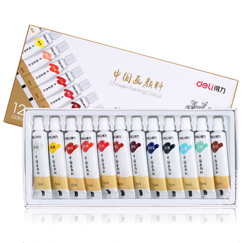De Li 73865-12 Color 5ml Chinese Painting Ink Set for Scholars - Complete Set of Chinese Painting Ink Supplies and Tools - Ink Wash