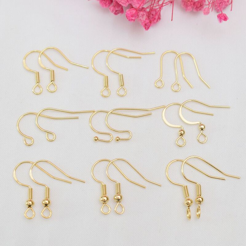 Color Protection 18K gold diy ear hook accessories pure copper U-shaped pressure flat with beads earrings hook accessories earrings ear hook