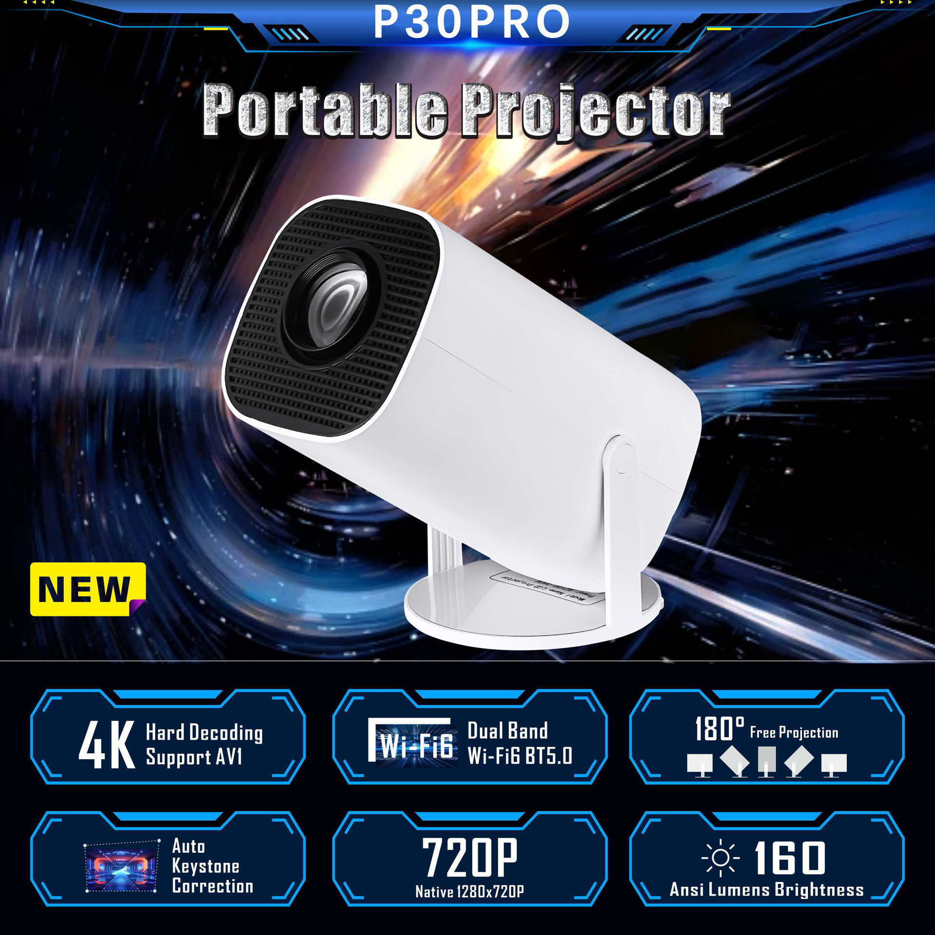 Cross-Border P30Pro Projector Android 4K Hd Wireless Same-Screen Hy300 Projector P30 Pro Home Outdoor