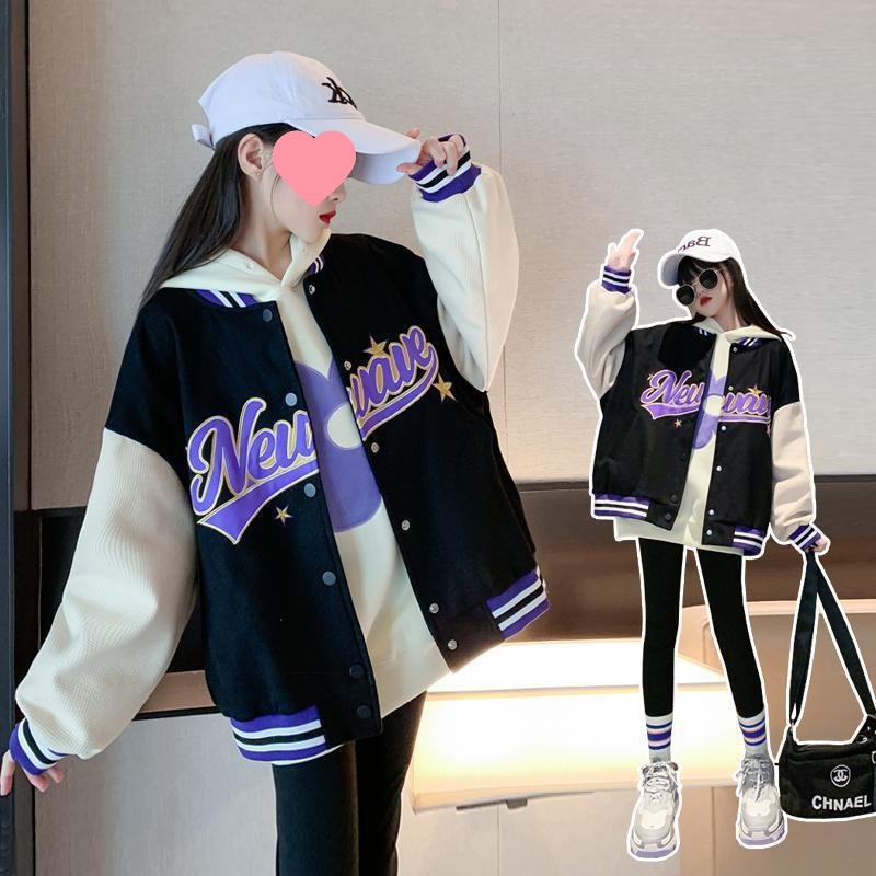 韩国中大童春秋薄款外套女童时尚洋气宽松休闲女孩棒球服外套上衣