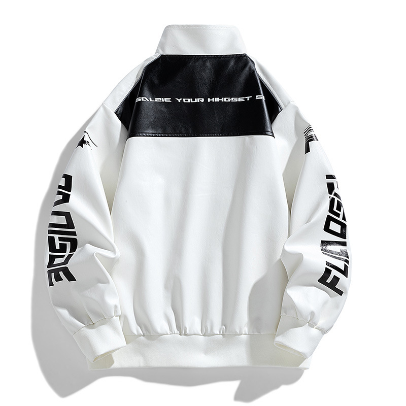 Amazon americano piloto chaqueta PU chaqueta de moda hombre cuello de béisbol bordado chaqueta de cuello vertical chaqueta de locomotora