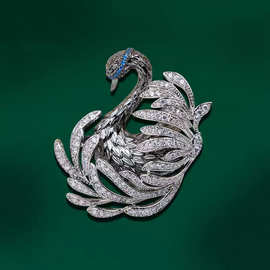 高级感立体黑天鹅胸针高档女独特设计锆石胸花秋冬大衣西装配饰品