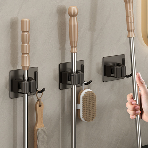 Kole punch-free stainless steel mop rack bathroom wall broom hanger wall-mounted mop clip hook buckle