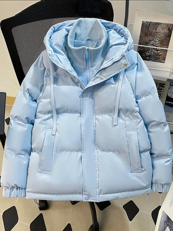 假两件羽绒棉服女外套冬季新款加厚保暖棉袄学生连帽棉衣面包服女|undefined