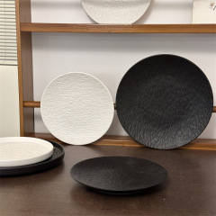 日本式寂風石紋陶磁器皿黒色家庭用料理皿ステーキ皿洋食皿ラーメン皿茶碗
