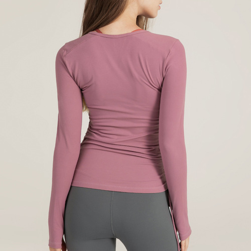 Slim-fitting half-zip yoga clothes for women with thumb holes outdoor running sportswear long-sleeved training fitness tops