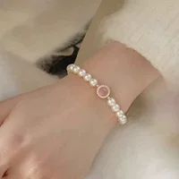Свежий жемчужный браслет женский простой 18k позолоченный порошок драгоценный камень ручной шампур летом прохладный модный OL легкий и свежий