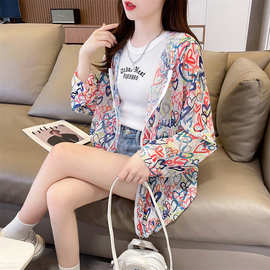实拍5571#冰丝空调衫薄款中长款宽松开衫拉链防晒衣连帽外套女
