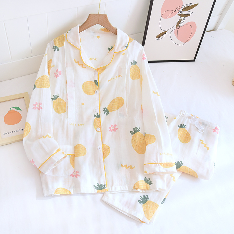 ZHY白地に大きなパイナップルガーゼ月子服