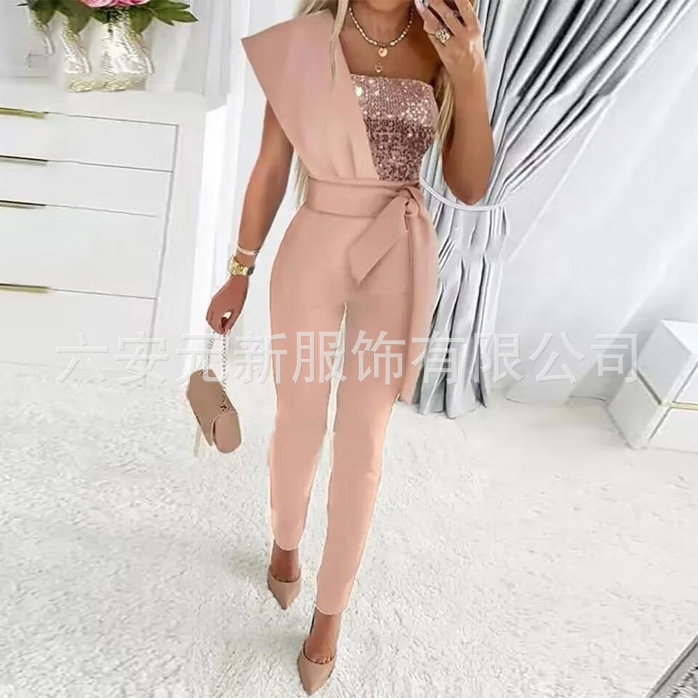 Europa y América del comercio exterior AliExpress nueva rosa de las mujeres bola mono elegante sexy pantalones mono vestido de un solo hombro