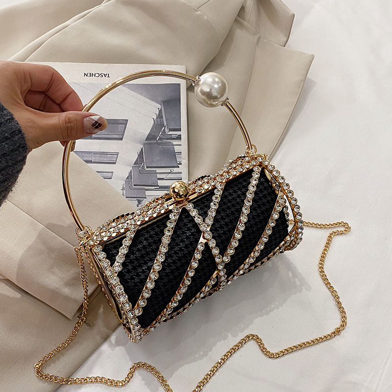 Famosa catena di perle tempestate di Internet per borsa da pranzo a tracolla, gabbia da trasporto in metallo alla moda, borsa da donna monospalla_voghion.com