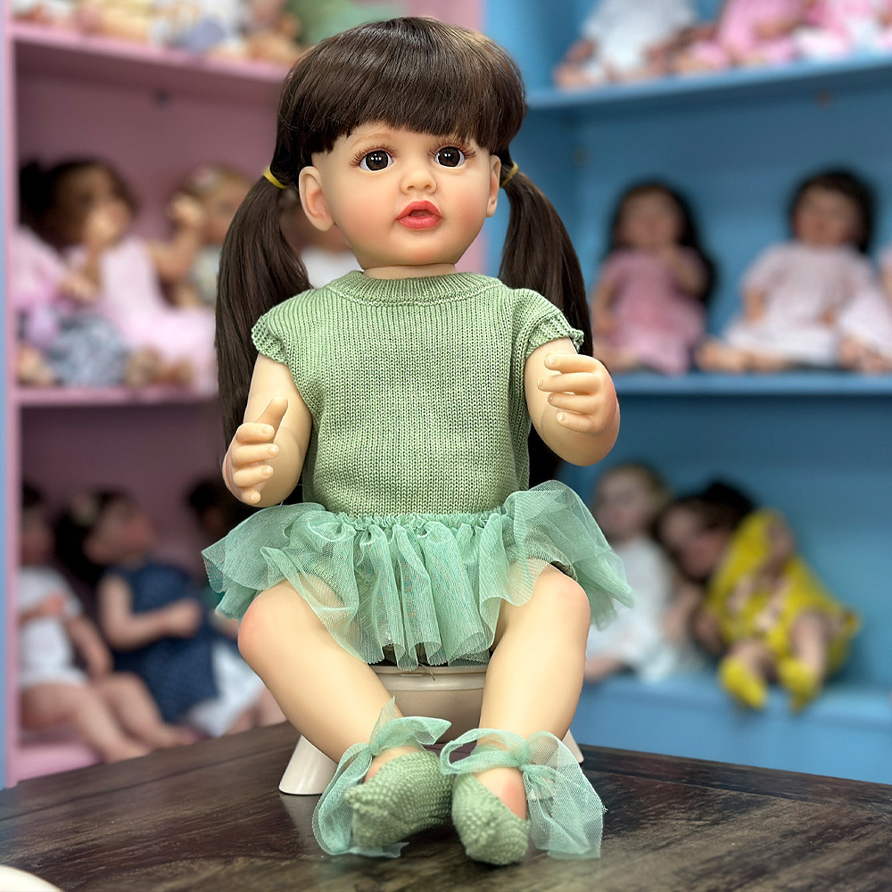 Suéter de juguete suave, muñeca realista, muñecas de crecimiento, muñecas de acompañamiento pesado, muñecas verdes, niños de cuerpo completo