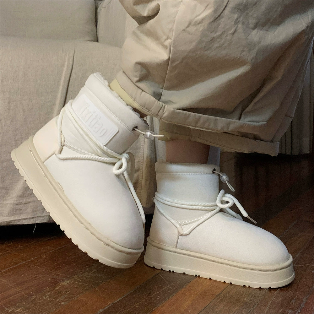 Женские новые зимние ботинки на шнуровке из хлопка, модные бархатные утепленные ботинки Мартин, теплые полусапоги для снега оптом от производителя