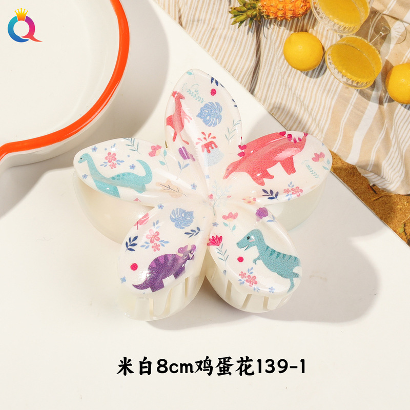 Qiyue クロスボーダー UV プリントフルーツクリップ韓国スタイルの高級エッグフラワー後頭部ヘアピン気質サメクリップ|undefined