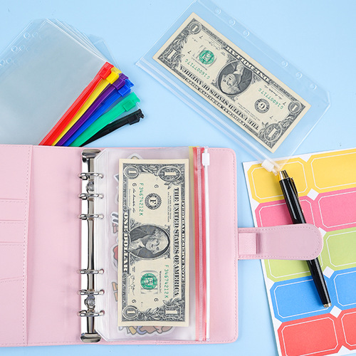 Cross-border 6-hole loose-leaf notebook PVC zipper bag bill bag A5A6 notebook storage bag 15 pieces 60 pieces