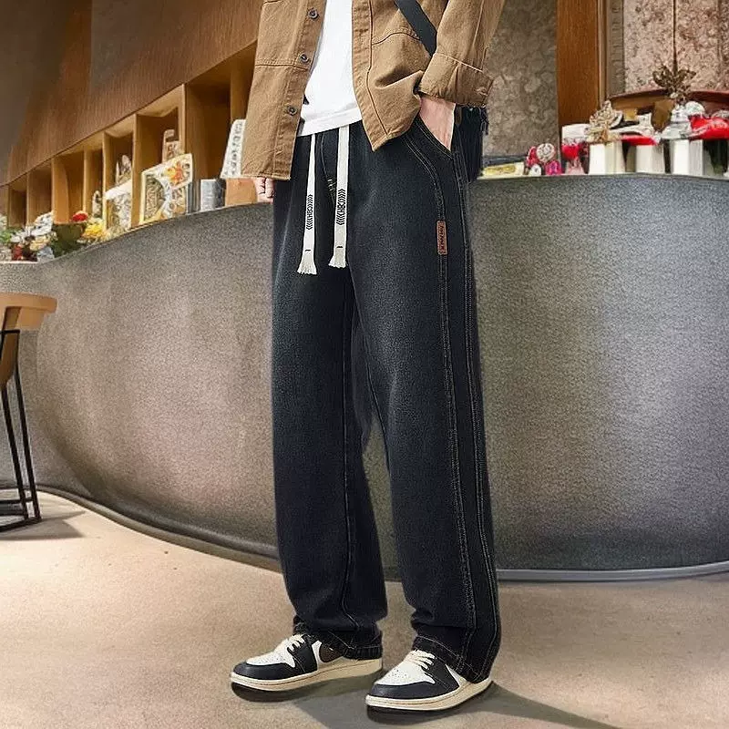 源头厂家牛仔裤男士夏季潮牌美式复古高街宽松直筒休闲阔腿长裤子