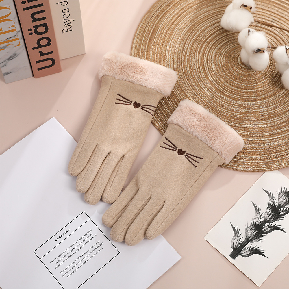 Guantes calientes Otoño e Invierno de las mujeres lindo estudiante montar al aire libre forrado de lana engrosada guantes de pantalla táctil a prueba de frío