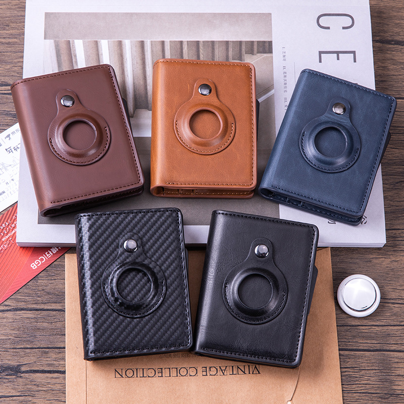 Automatic Bullet Card Wallet Card Box Card Sleeve Anti-lost Tracker Cowhide Card Bag Multi-function Wallet X-80