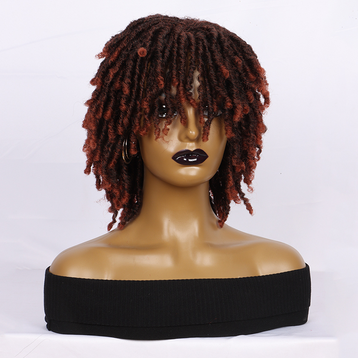 Synthetische Perücke, kleiner, kurzer, explosiver Kopf, flauschiges, lockiges, hohles, gekräuseltes, kleines, schmutziges Zopfperückenstirnband für Damen_voghion.com