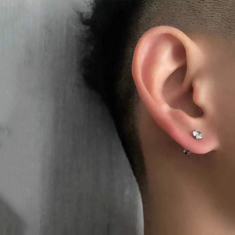 Retro Geometric Stainless Steel Inlay Zircon Ear Studs 1 Piece