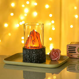 跨境酒店餐厅暖色风格布置装饰 透明亚克力玻璃杯仿真木炭火焰灯