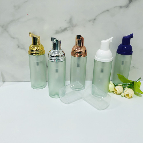 60ml Mousse Foam Bottle with Sand Green Foaming Face Wash Bottle PET Cosmetic Portable Refill Bottle