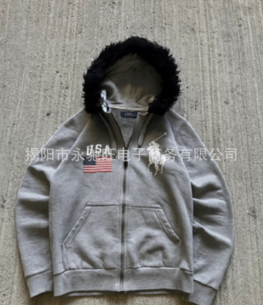 外贸厂家直销美式水洗个性长袖连帽卫衣日系潮流高级感毛领外套男|undefined