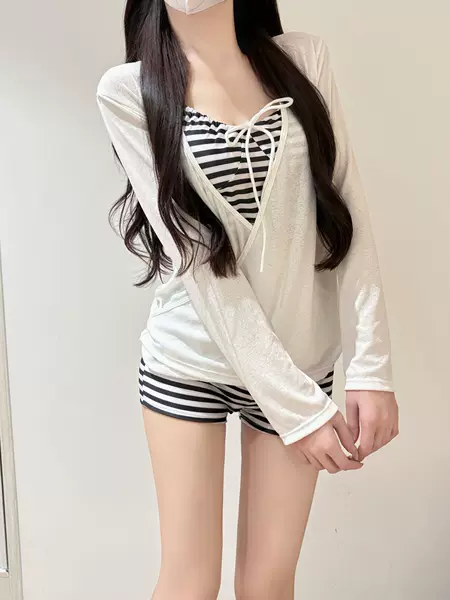 2026 New Style Pure and Sweet Striped High-End Swimwear, Stunning Women's Slightly See-Through Cover-Up, Vacation Hot Spring Swimsuit for Women
