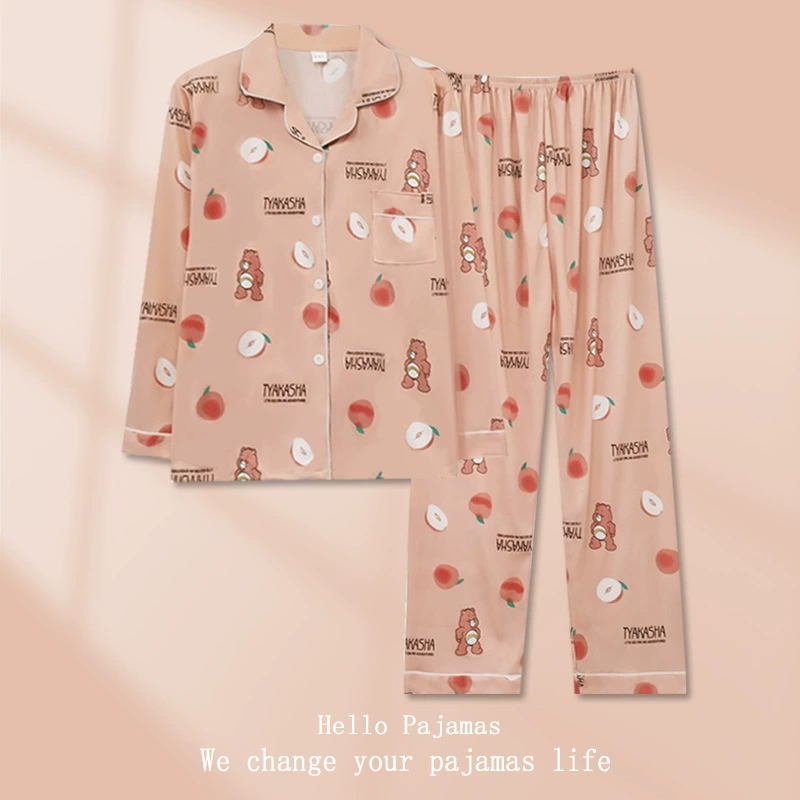Autumn pijama, thin long-sleeve, cute trousers, set, Korean style, oversize, plus size