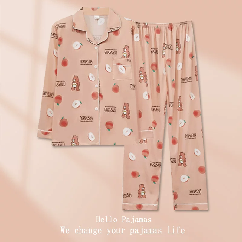 Autumn pijama, thin long-sleeve, cute trousers, set, Korean style, oversize, plus size