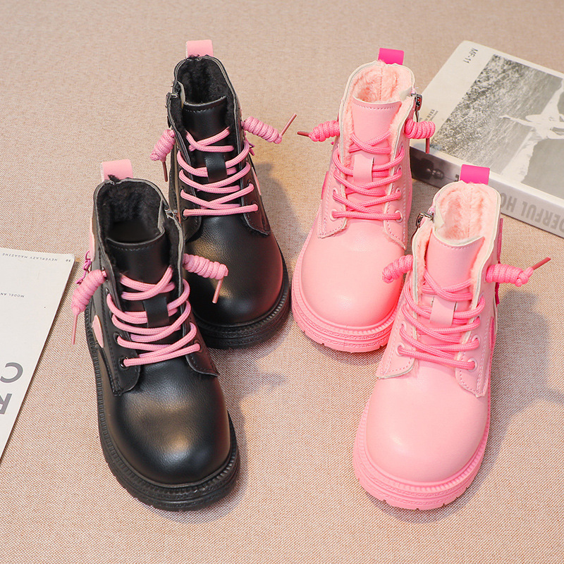 Girls' Martin 2024 autumn and winter new short British style, big children's leather single boots, girls' cotton boots_voghion.com