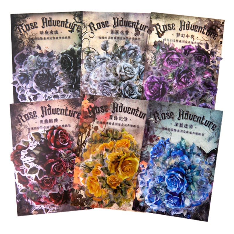Yan Ji PET pegatinas Rosa aventura serie retro flor diario decoración materiales 30 unidades en 6 modelos