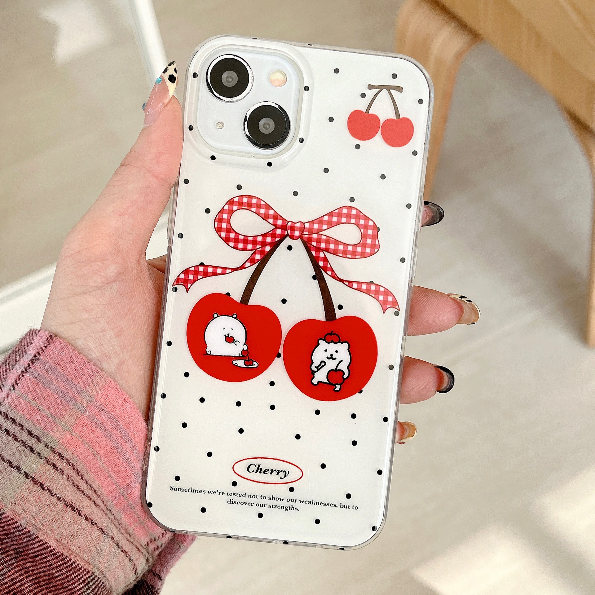 Simple lunares oso cereza para Apple 15ProMax funda para teléfono móvil 16Pro lindo 14/13 niña 16PM