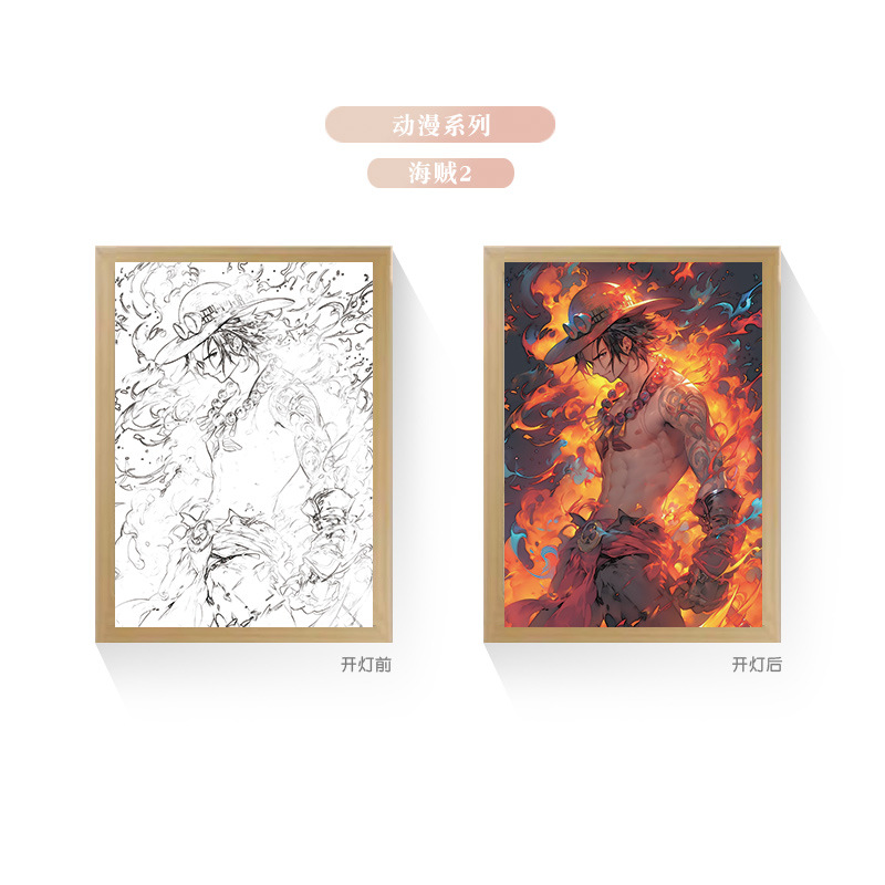 Tres colores TikTok popular pintura ligera de dibujos animados dormitorio noche pintura luminosa marco de fotos de madera maciza creativo bricolaje fabricante