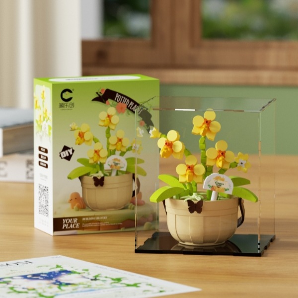 Compatible con bloques de flores eternas flores en maceta canasta DIY adornos hechos a mano girasol con flores de sol juguetes de puzzle para niños