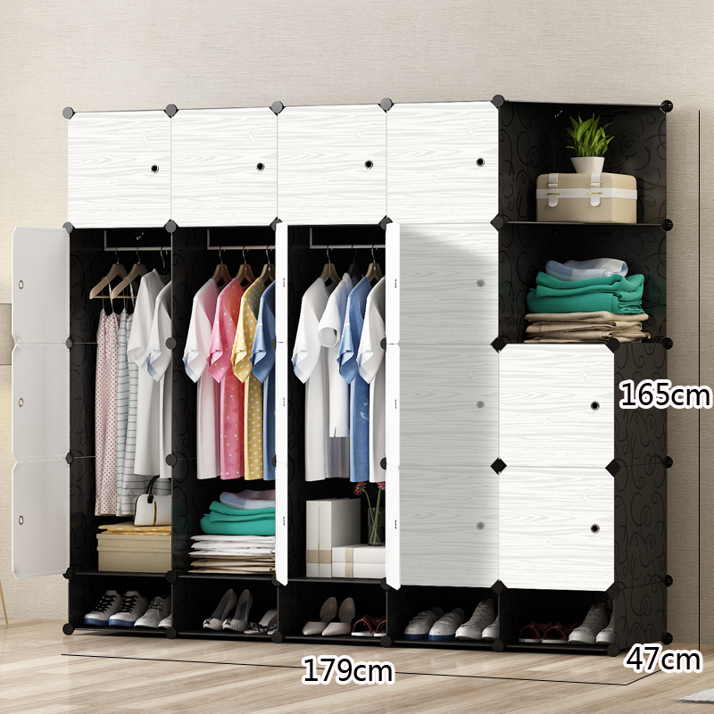 armario simple de madera sólida armario de combinación de almacenamiento de tela de plástico marco de acero almacenamiento simple, moderno y económico