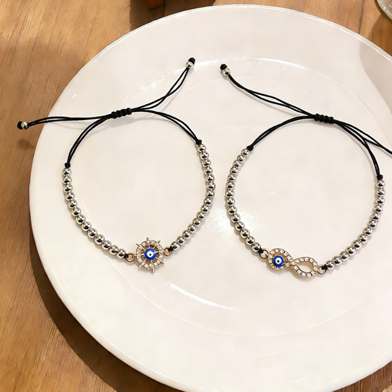 European and American New Diamond-Encrusted Cross Bracelet Devil's Eye Woven Adjustable Handmade Gift for Men and Women Couples Wholesale